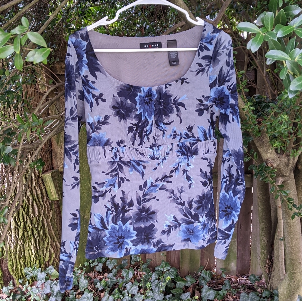 Navy Blue Floral Blouse